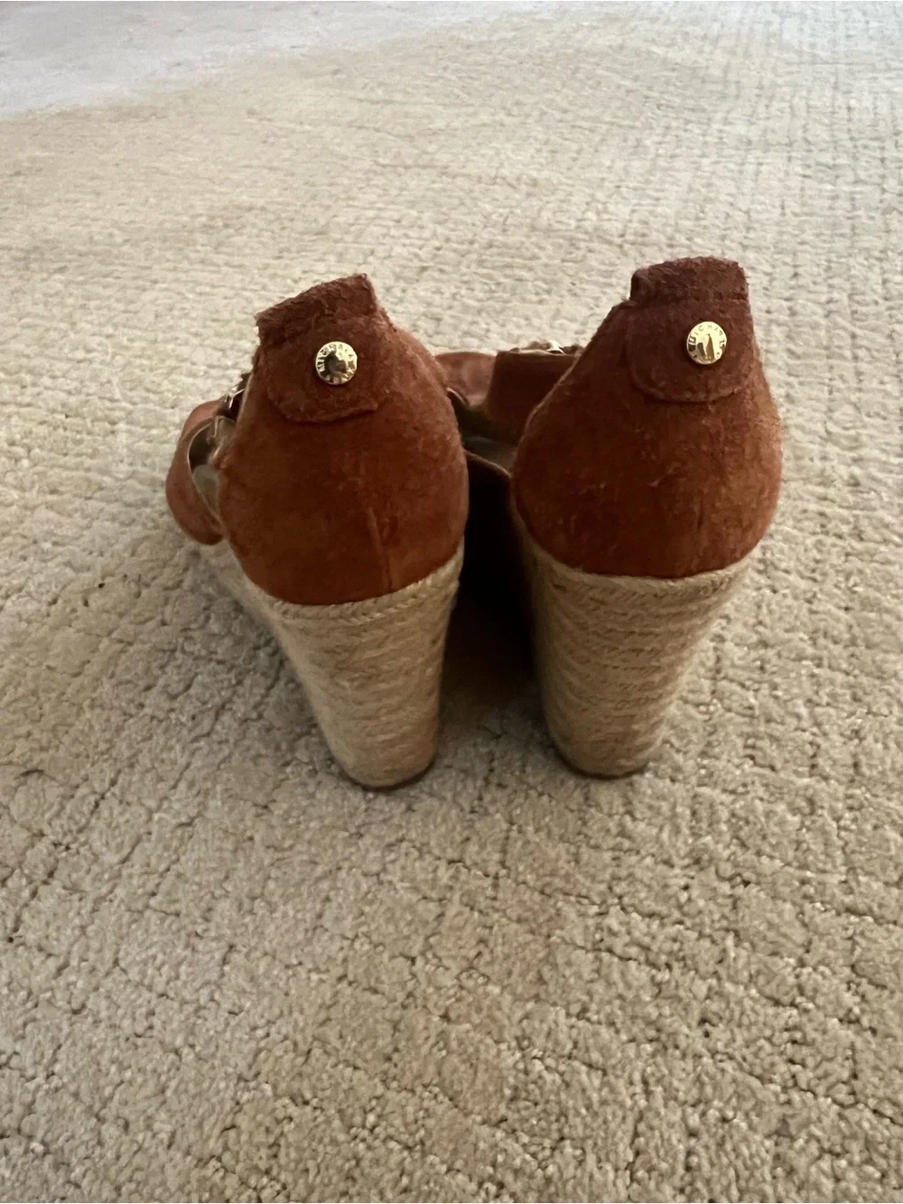 Michael Kors Rust Brown Suede Zip Espadrille Wedges